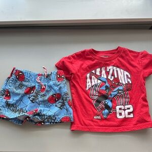 Marvel Spider-Man Red Tee & Light Blue Webbed Shorts